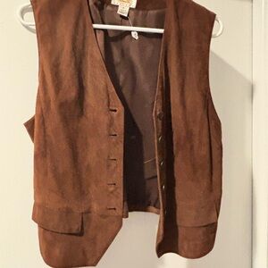 Brown Suedelike button down vest Women's Top from Talbots